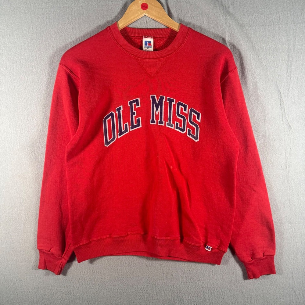 Vintage Russell Athletic Ole Miss Rebels Sweatshirt Red V-Notch Made in USA M